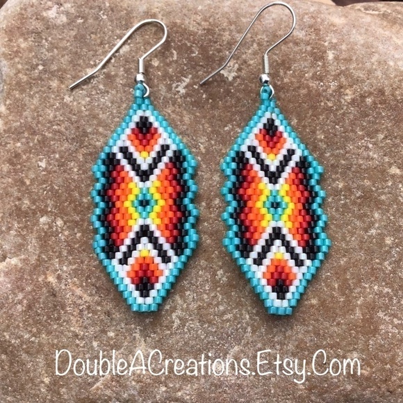 Southwest Beaded Earrings, New, Handmade by Me - Picture 4 of 6
